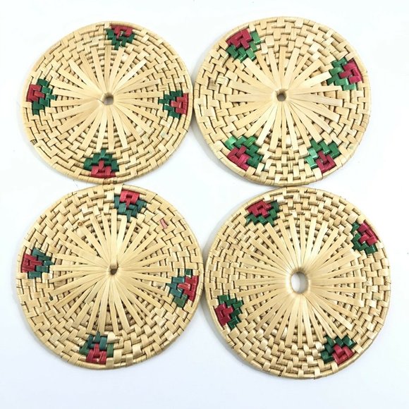 Woven Raffia Straw Trivets Set of 8 Round Square - Picture 9 of 12